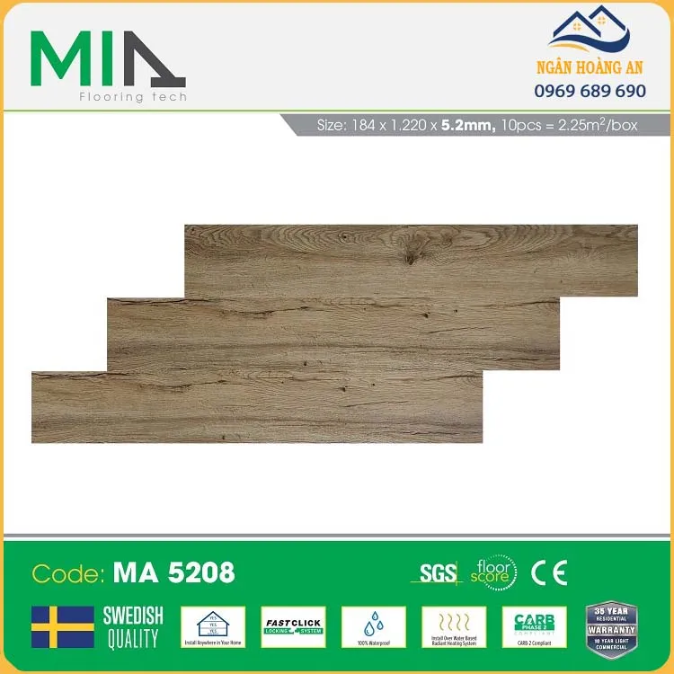 Sàn Nhựa Vinyl Hèm Khóa MIA MA 5208 Dày 5.2mm